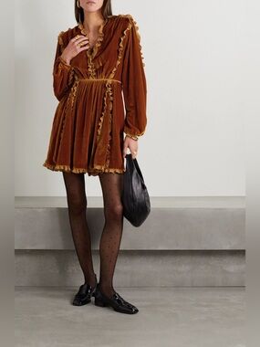 Ulla Johnson Erika Puff-Sleeve Velvet Mini Dress